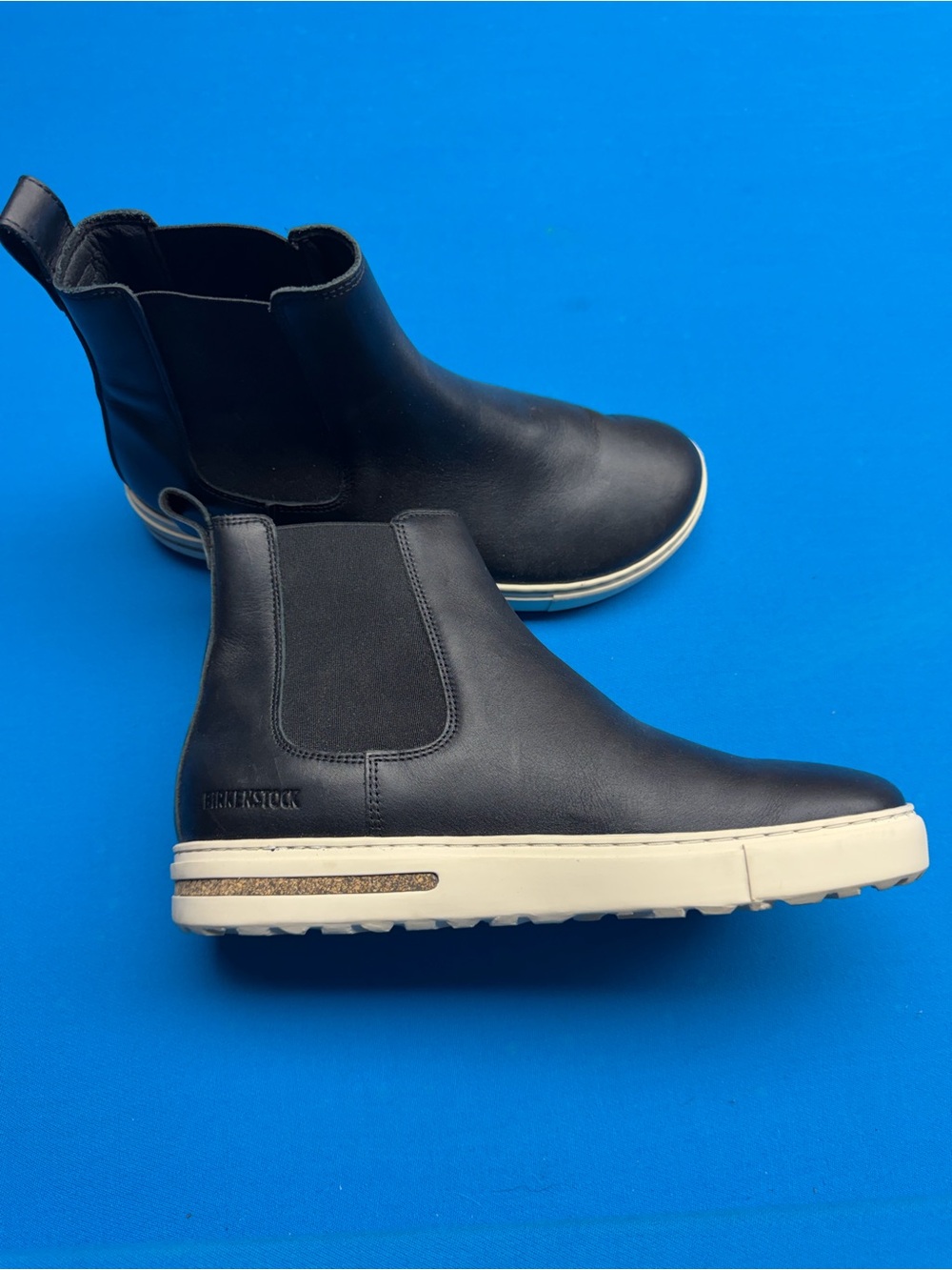 Birkenstock Black Leather Chelsea Ankle Boots with Cream Sole